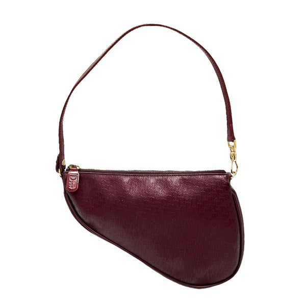 Dior Maroon Embossed Logo Saddle Bag