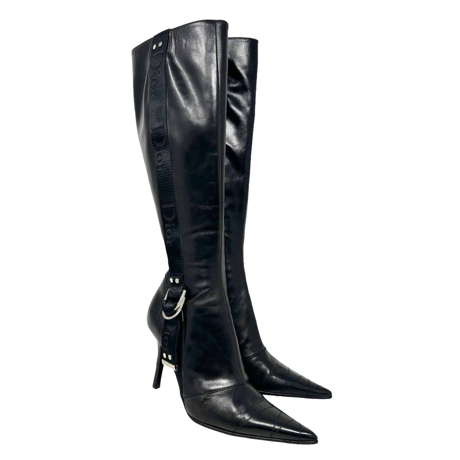 Dior Black Leather Logo Boots