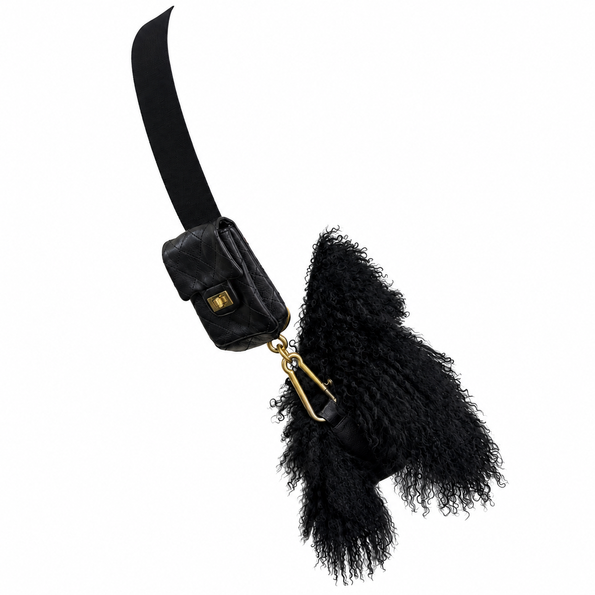 Chanel Black Mongolian Fur Shoulder Bag