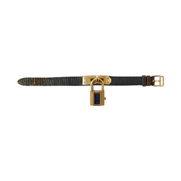 Hermes Navy Snakeskin + Gold Lock Watch