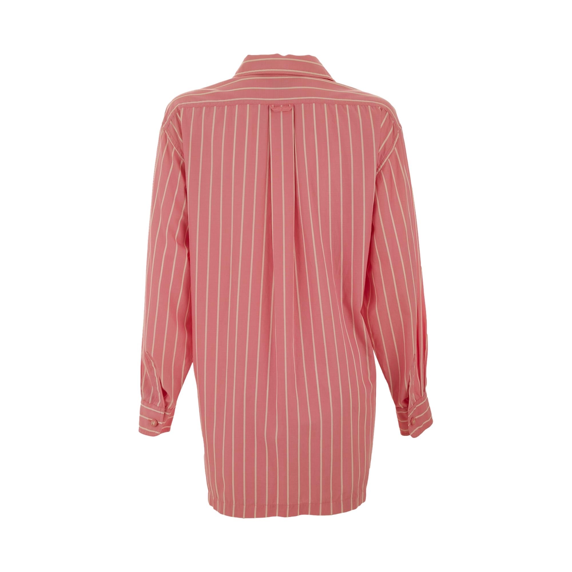Chanel Pink Stripe Logo Button Down