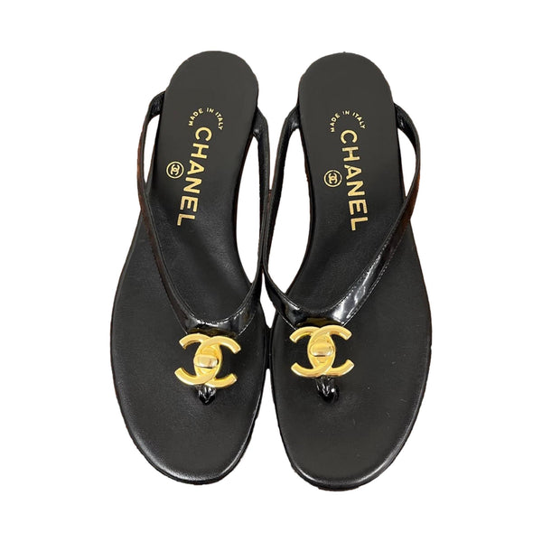 Chanel Black Logo Turnlock Sandals