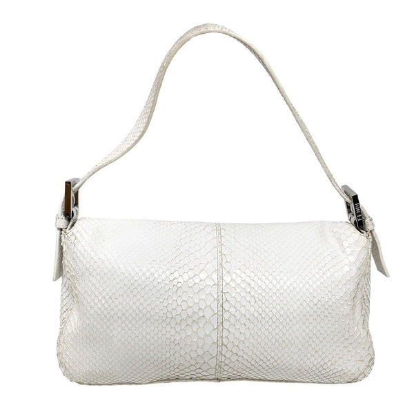 Fendi White Snakeskin Baguette