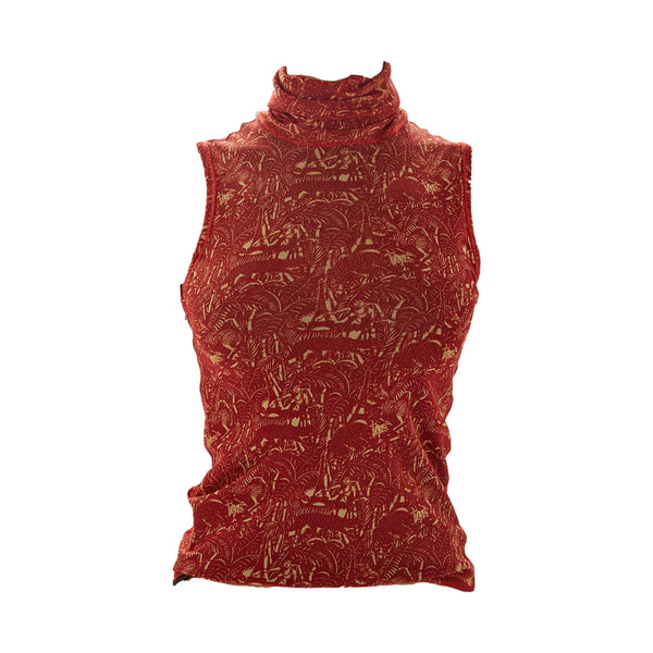 Jean Paul Gaultier Red Palm Mesh Turtleneck Top