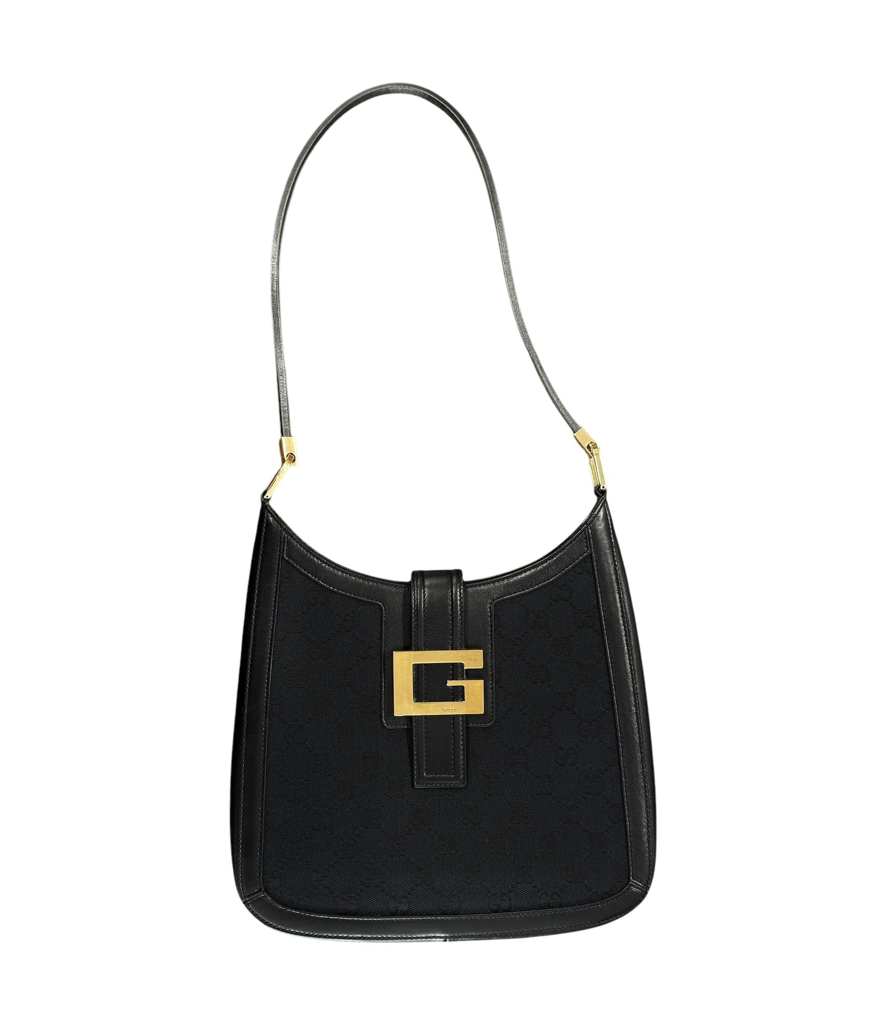 GUCCI ロゴキャンバスバッグ Gucci Black Canvas Logo Shoulder Bag – Treasures of NYC