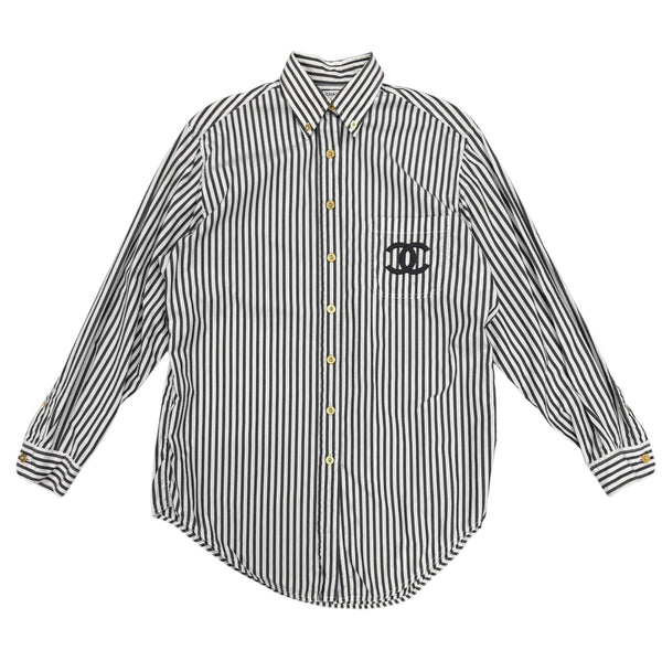 Chanel Oversized Black + White Striped Button Down Top