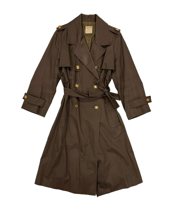 Celine Brown Logo Button Trench Coat