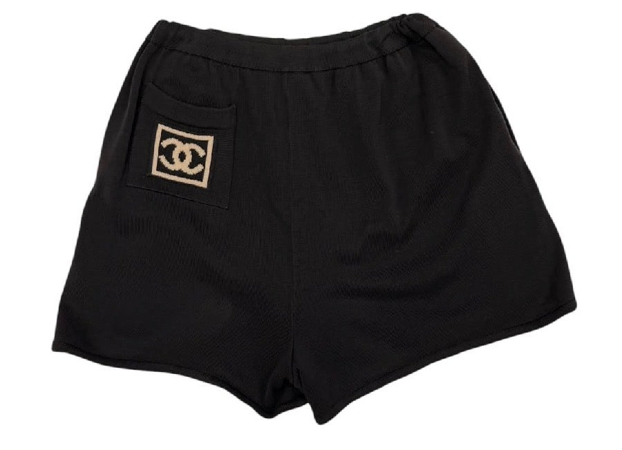 Chanel Sport Black Logo Knit Shorts