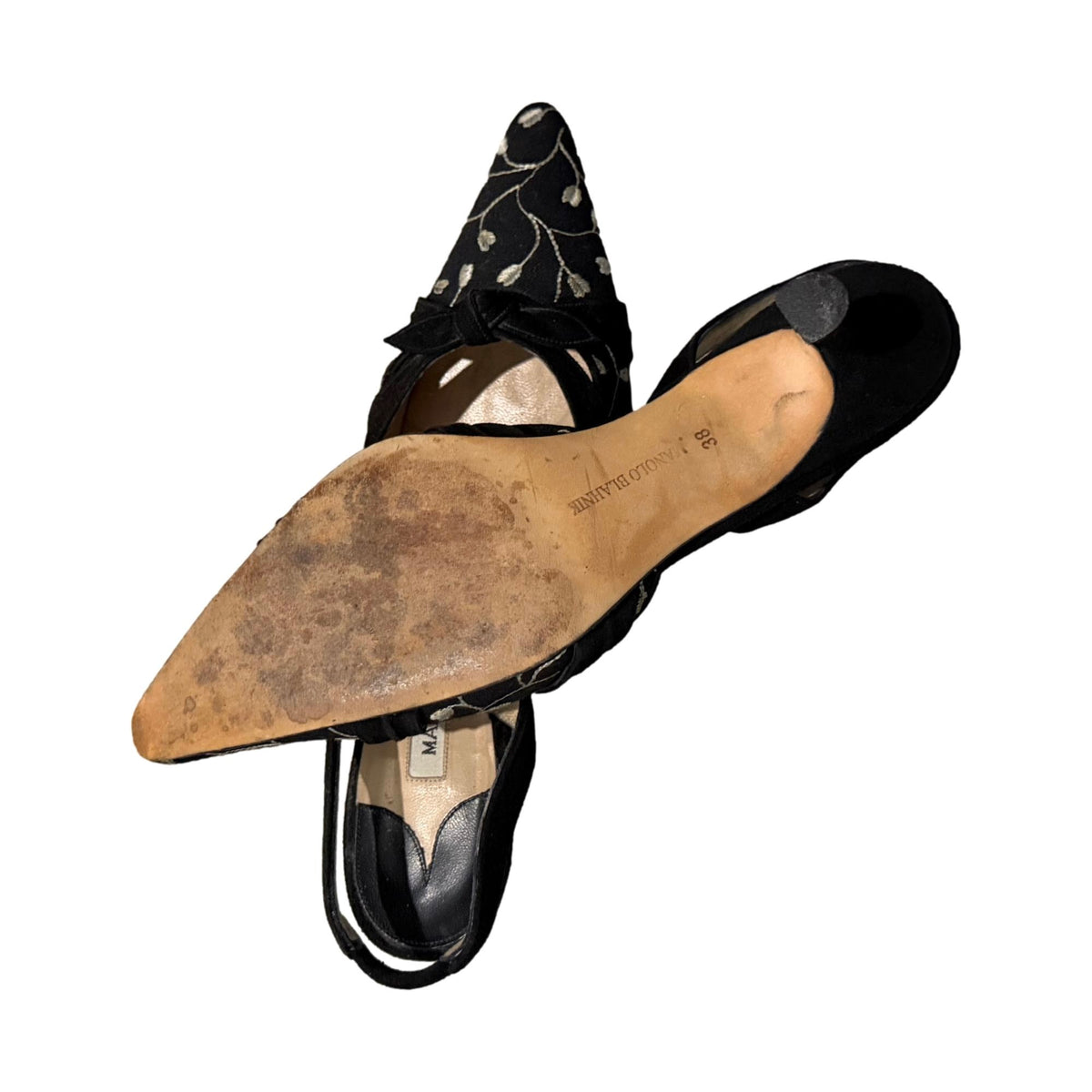 Manolo Blahnik Black Leaf Knot Heels