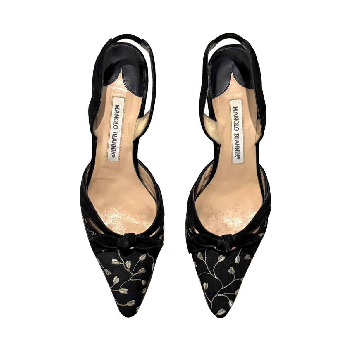 Manolo Blahnik Black Leaf Knot Heels
