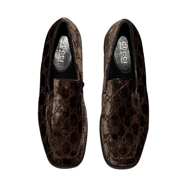 Gucci Brown Logo Velvet Loafers