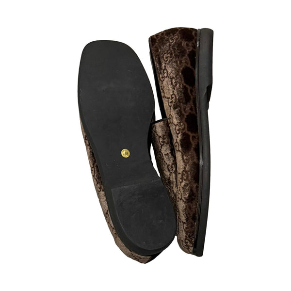 Gucci Brown Logo Velvet Loafers
