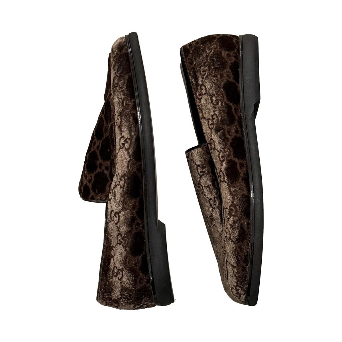 Gucci Brown Logo Velvet Loafers