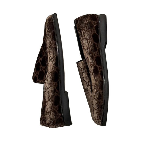 Gucci Brown Logo Velvet Loafers