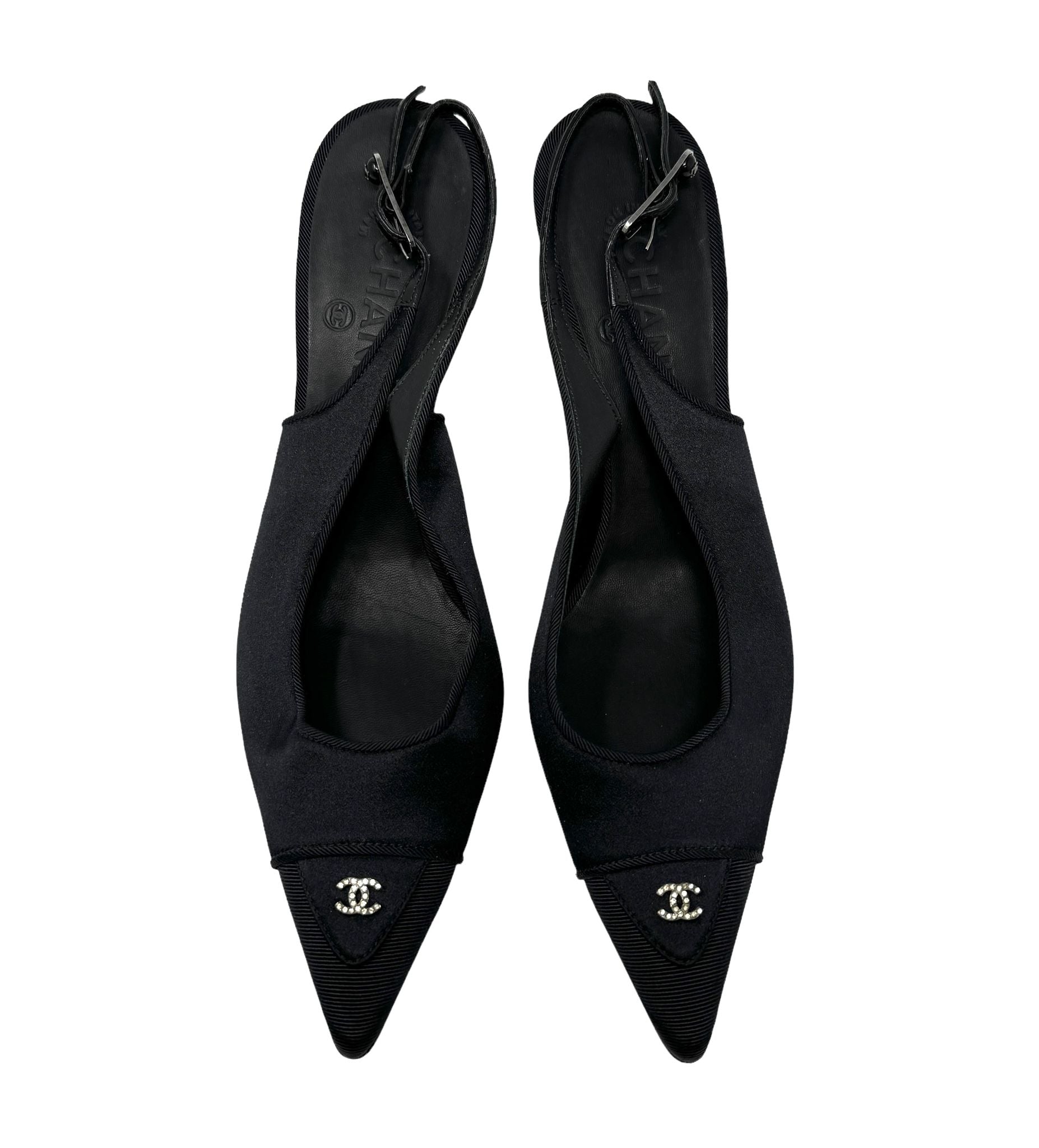 Chanel Black Satin Logo Heels