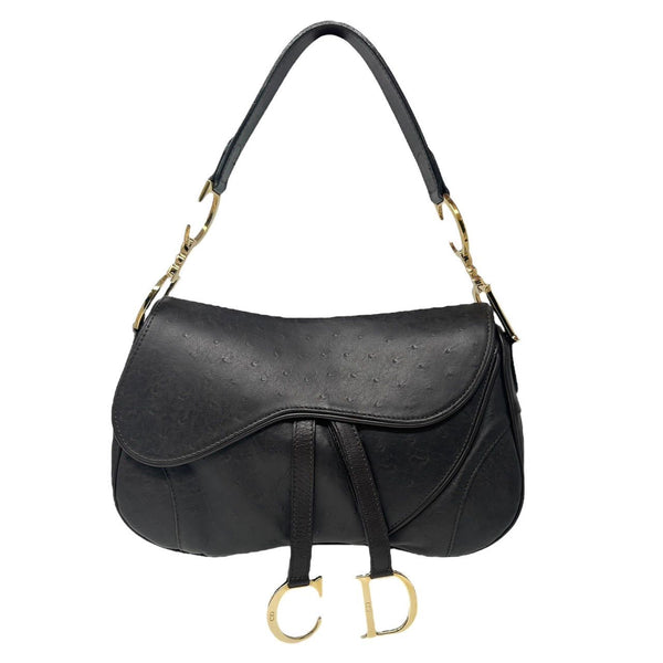 Dior Dark Brown Ostrich Double Saddle Bag