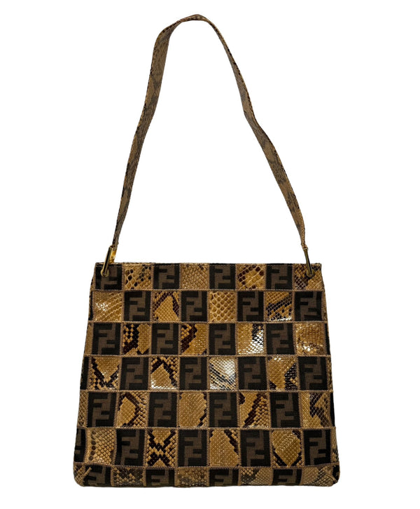 Fendi Checkered Logo Snakeskin Shoulder Bag