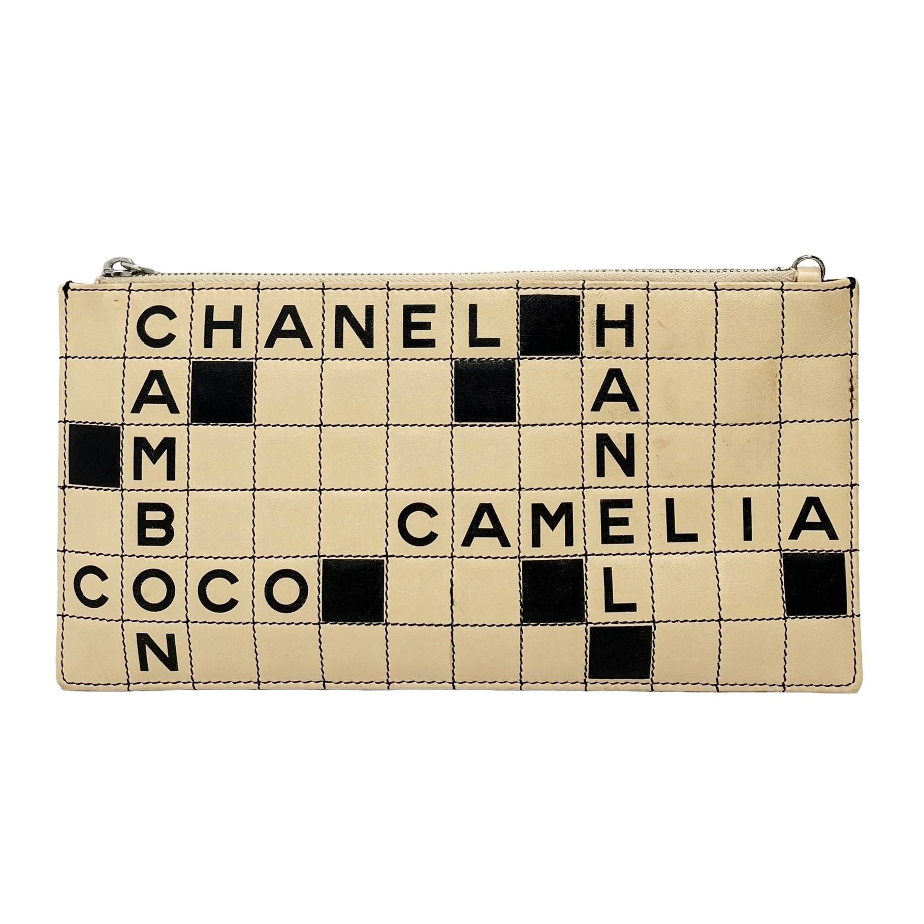 Chanel Beige Crossword Clutch