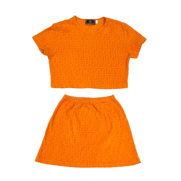 Fendi Orange Logo Terry Cloth Skirt Set