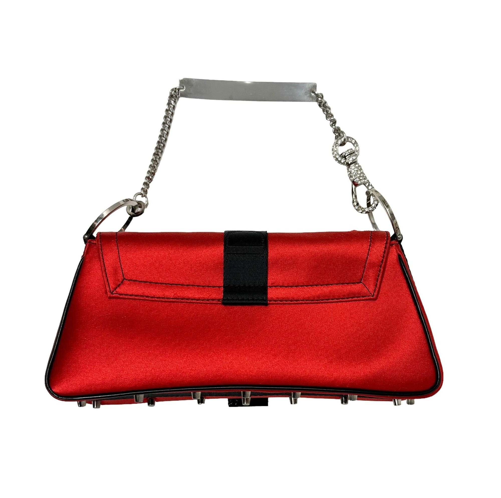 Dior Red Satin Rhinestone Chain Mini Bag