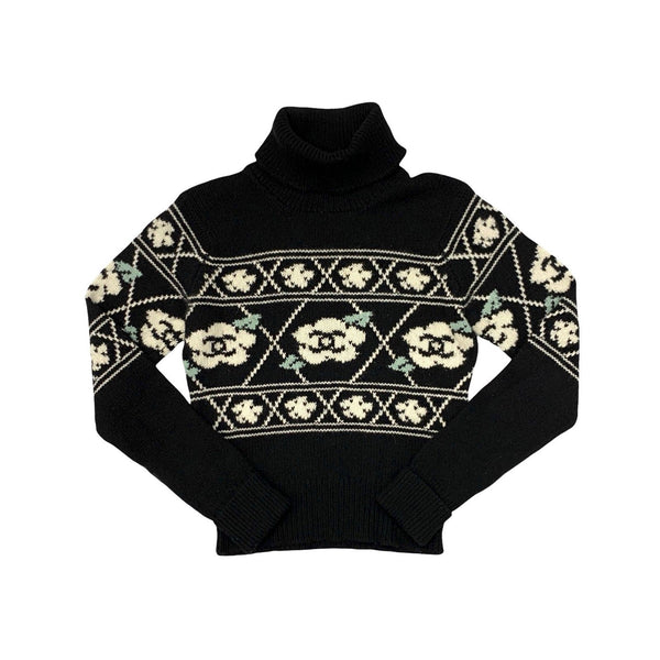 Chanel Black Camellia Logo Sweater