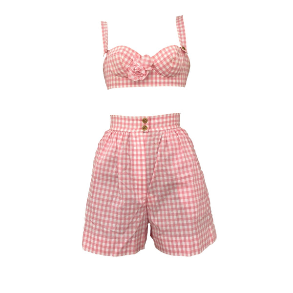 Chanel Pink Gingham Short Set - Apparel