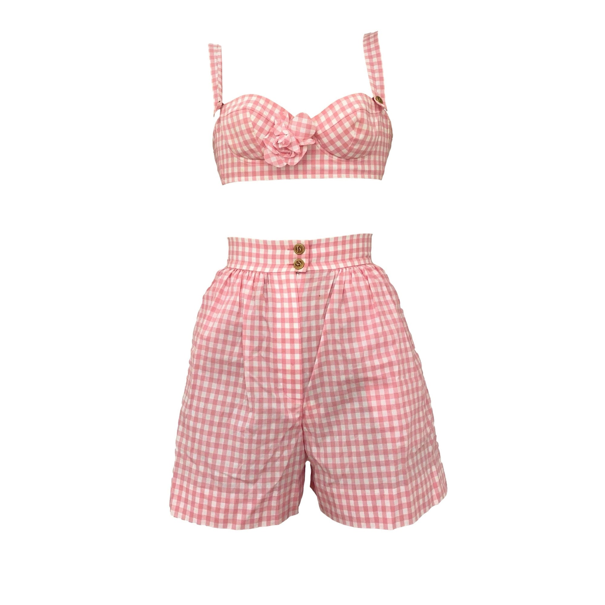 Chanel Pink Gingham Short Set - Apparel