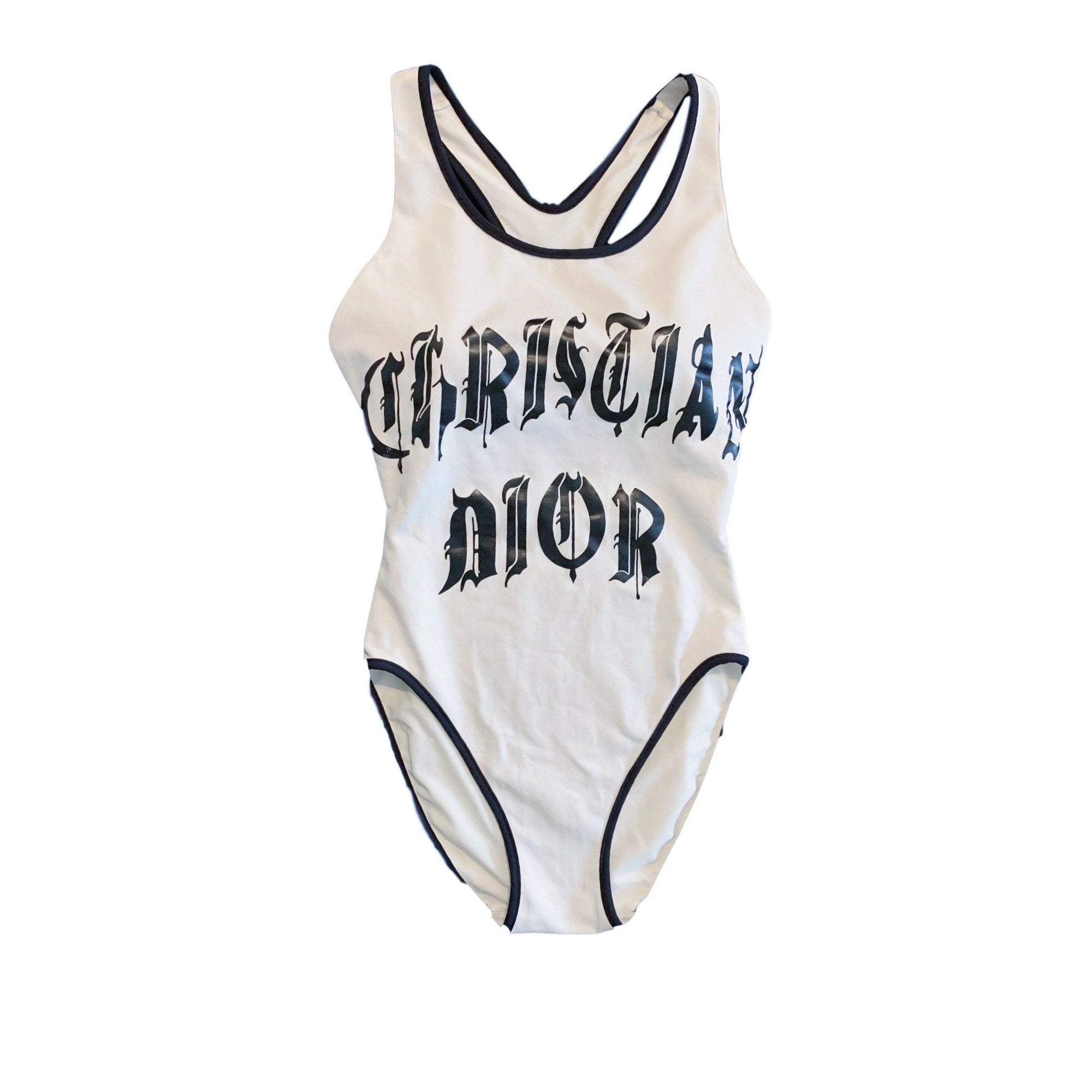 Dior White Gothic Logo One Piece - Swimwear