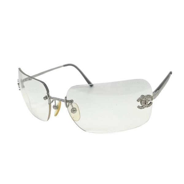 Chanel Light Grey Rhinestone Logo Sunglasses