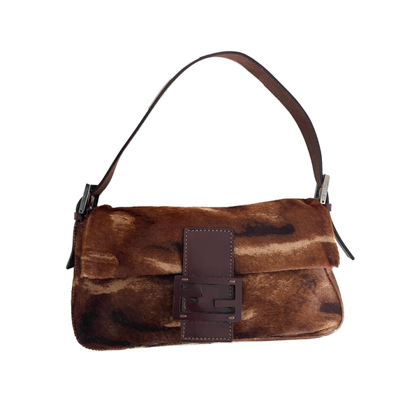 Fendi Brown Calf Hair Baguette Bag - Handbags