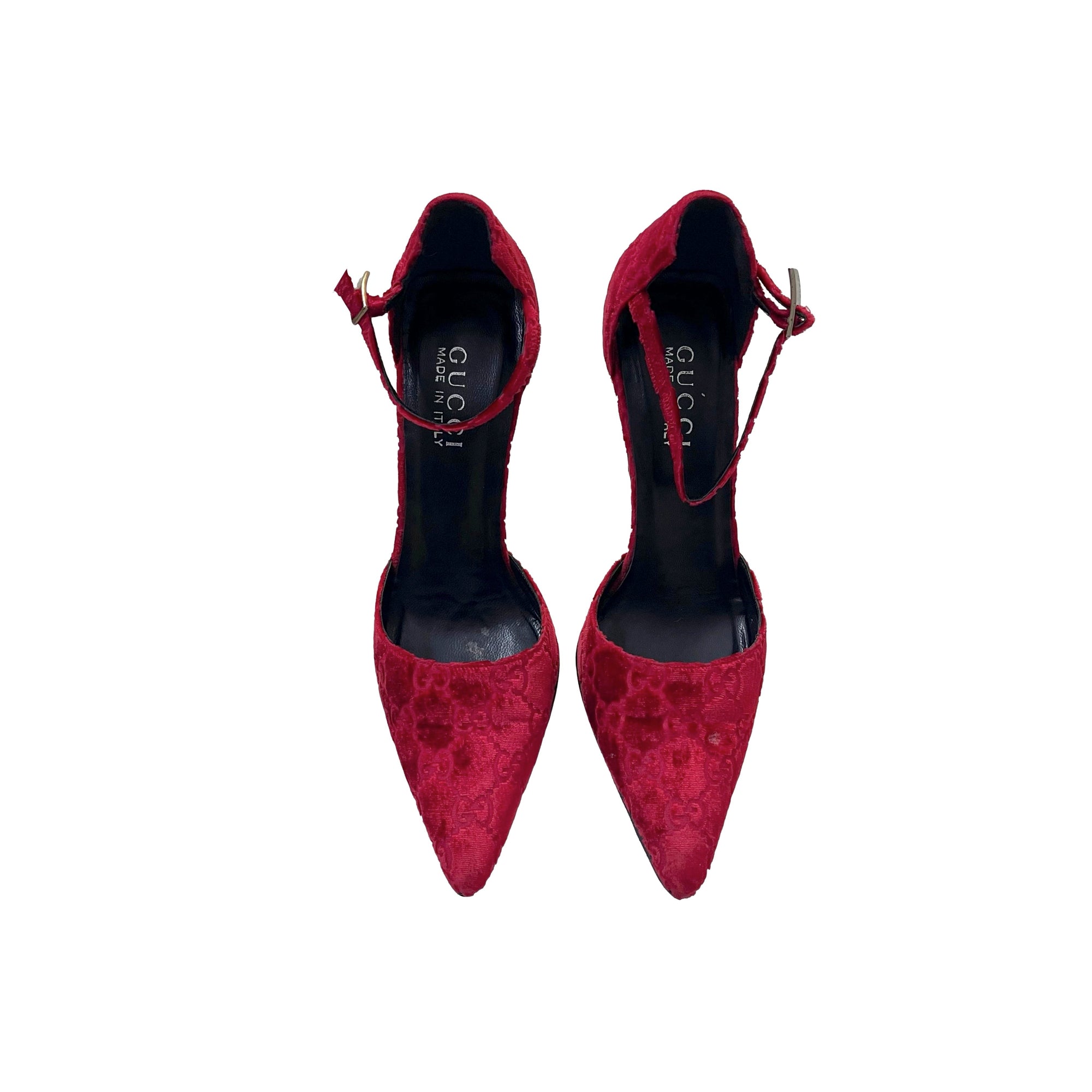 Gucci Red Velvet Logo Heels - Shoes