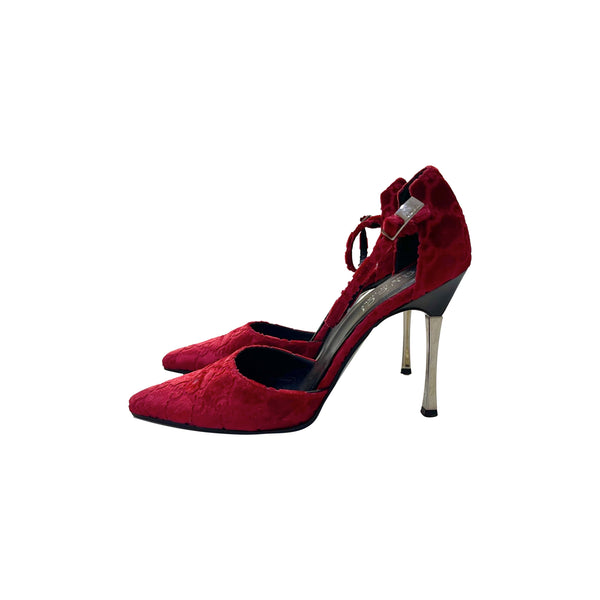 Gucci Red Velvet Logo Heels - Shoes