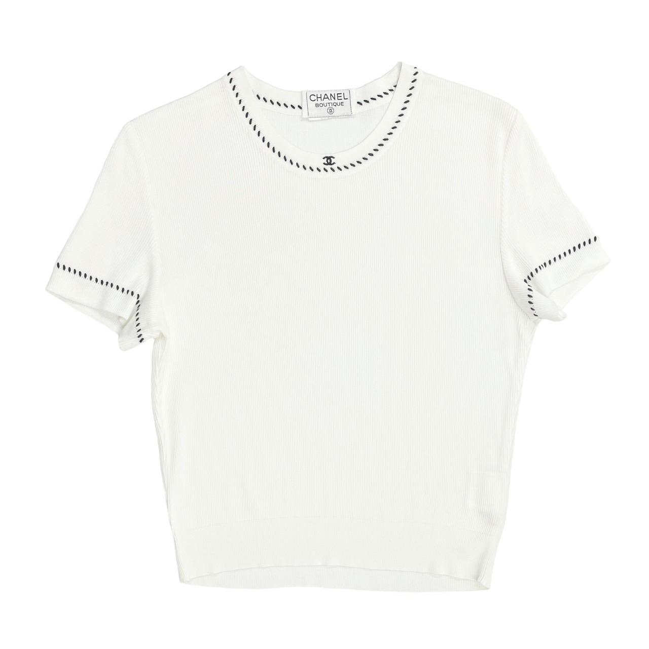 Chanel White Ribbed Logo Top