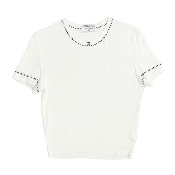 Chanel White Ribbed Logo Top