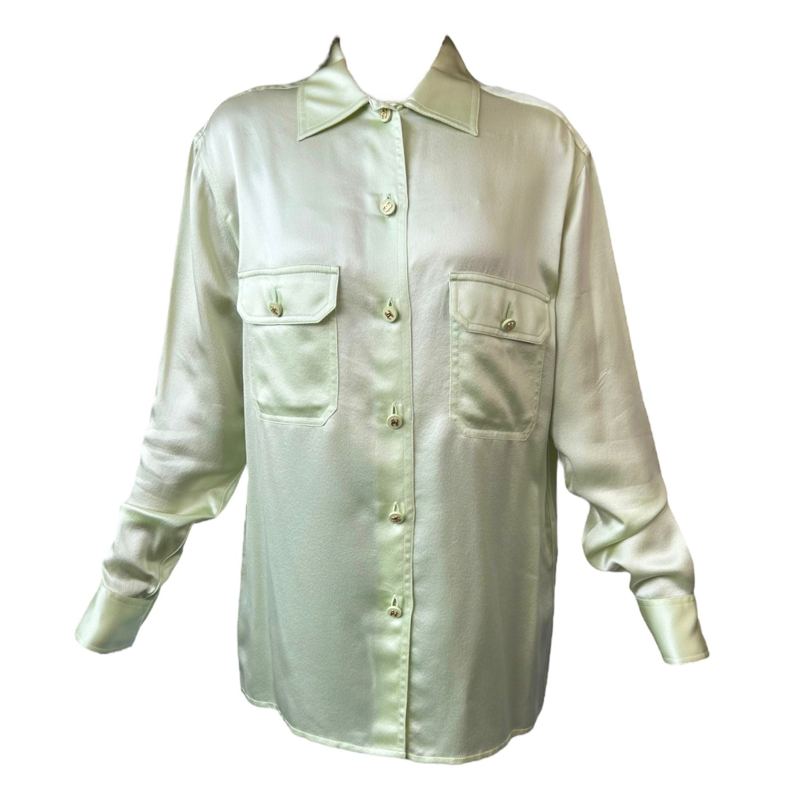 Chanel Lime Green Logo Button Down