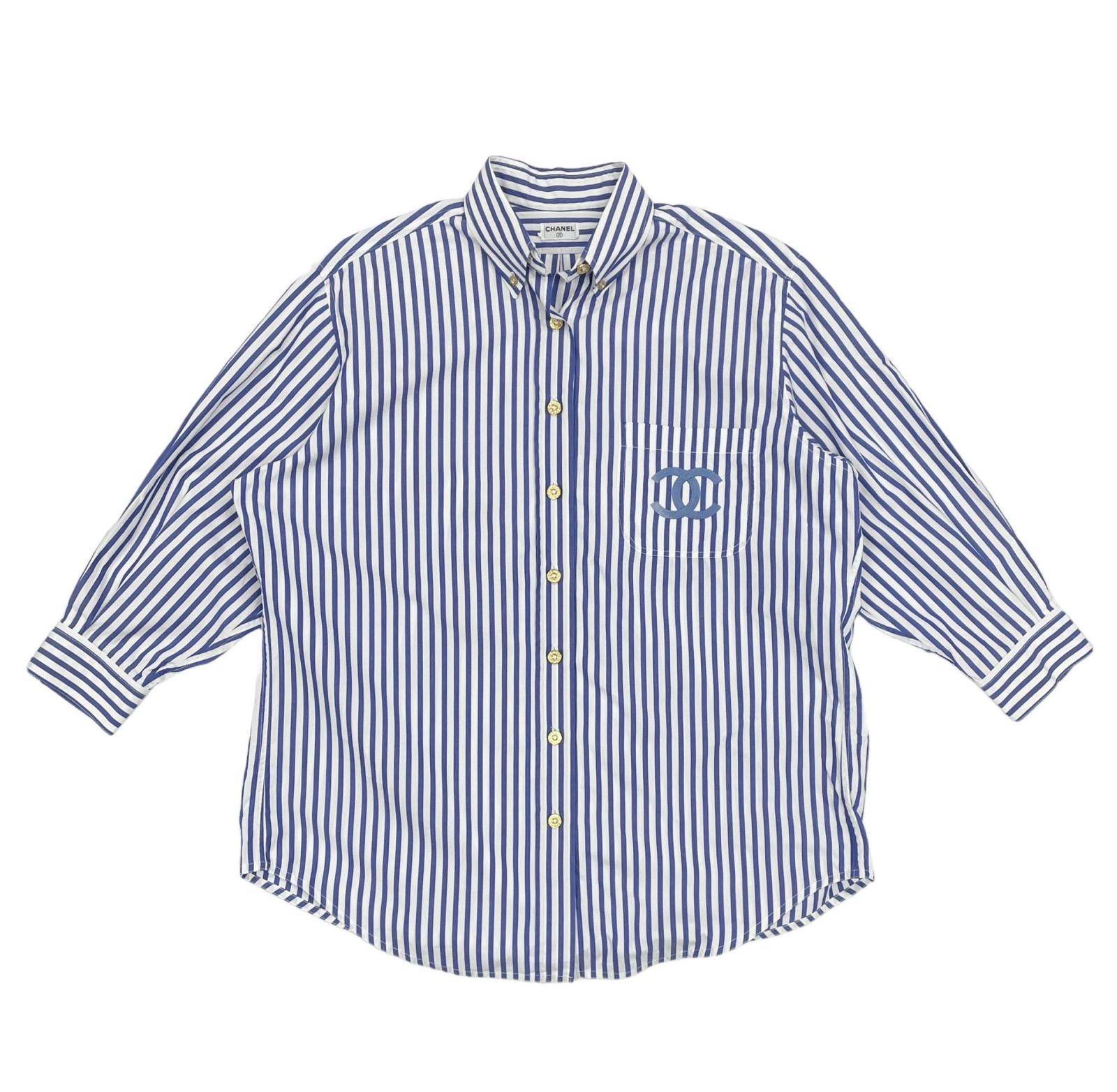 Chanel Light Blue Stripe Button Down