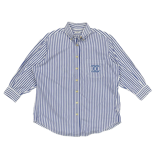 Treasures of NYC - Chanel Light Blue Stripe Oversize Button