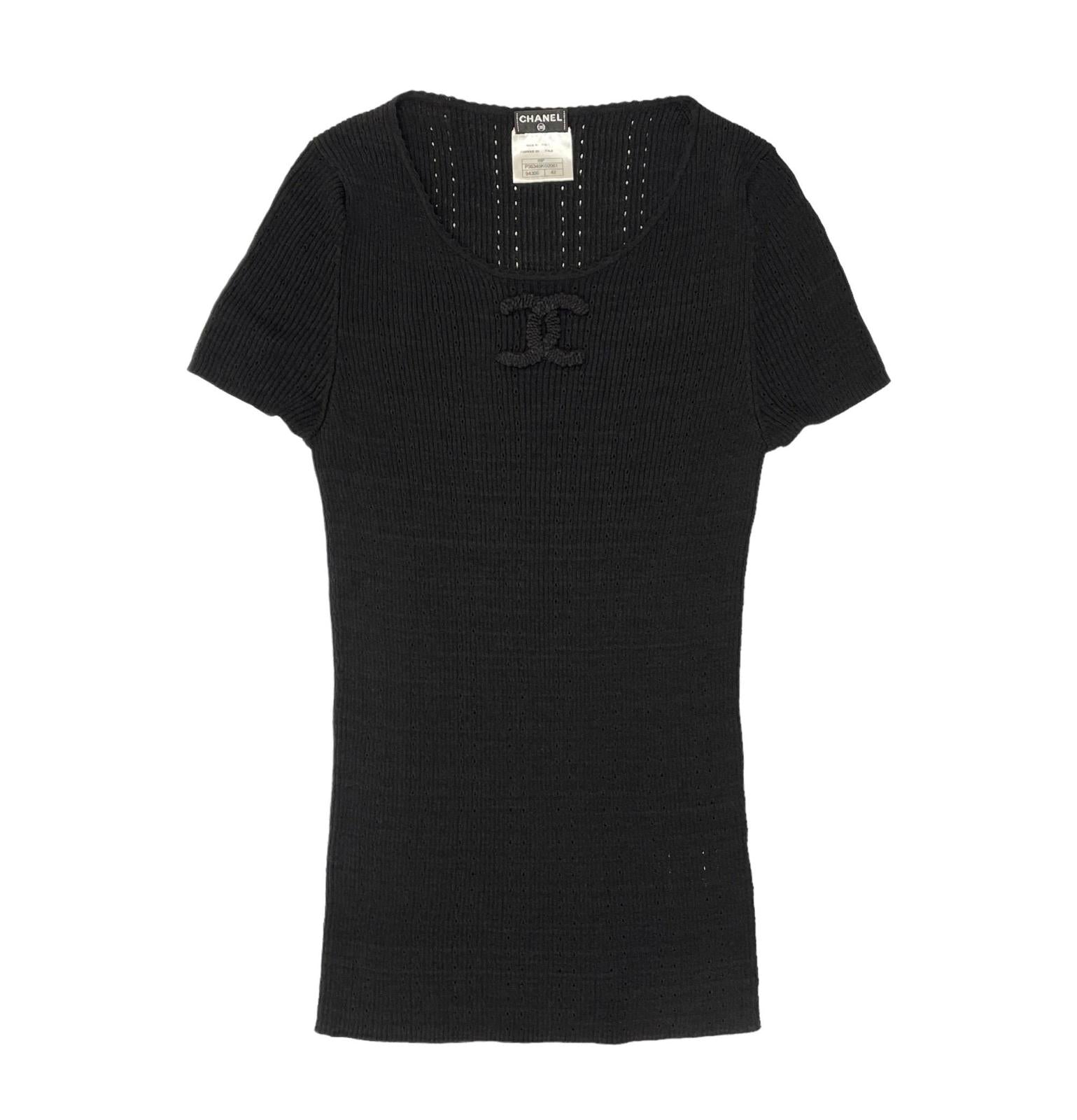 Chanel Black Ribbed Logo Top