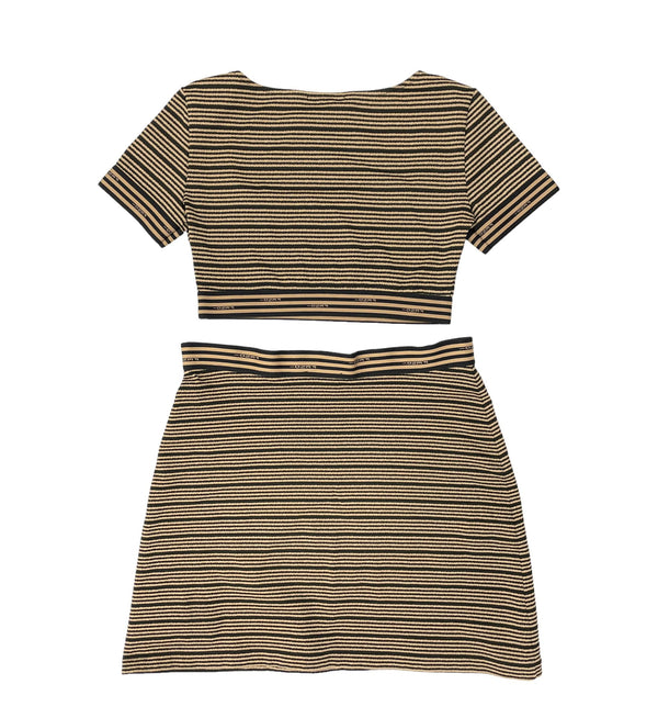 Fendi Black Stripe Stretch Crop Top Set