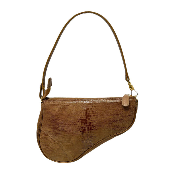 Dior Brown Embossed Mini Saddle Bag