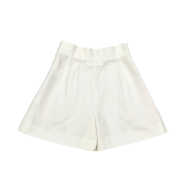 Chanel White Logo Button Pleated Shorts