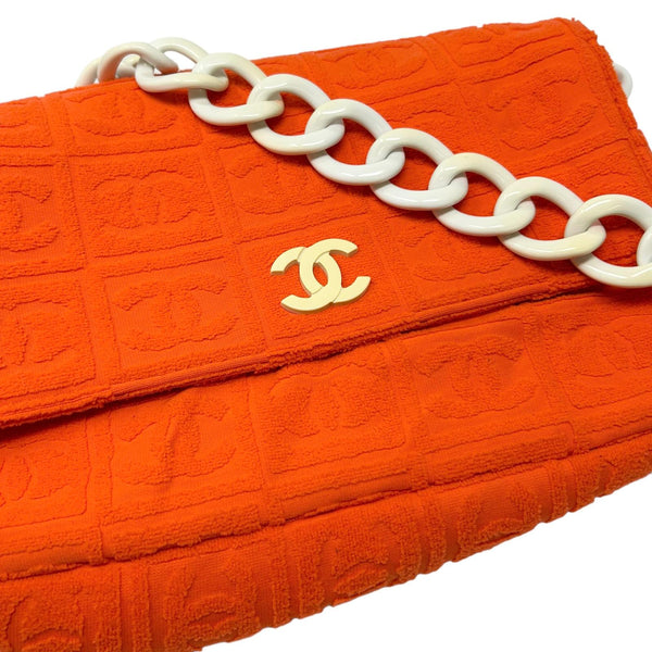 Chanel Orange Logo Terrycloth Shoulder Bag