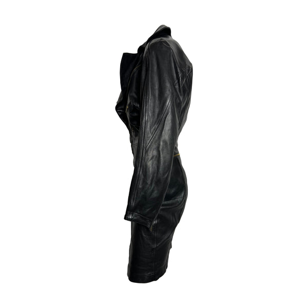 Alaia Black Leather Motorcycle Zipper Dress