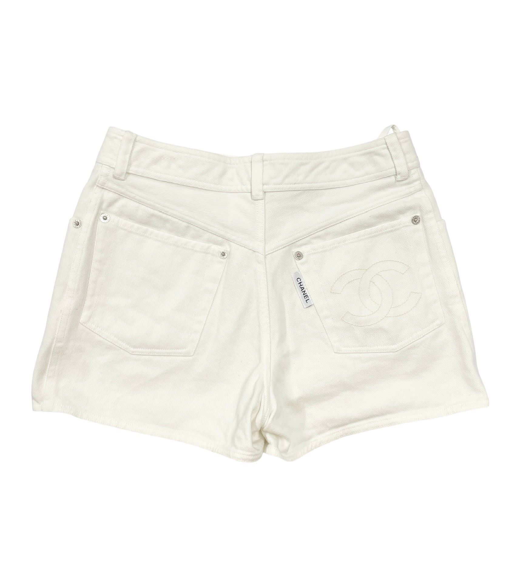 Chanel White Logo Jean Shorts – Treasures of NYC
