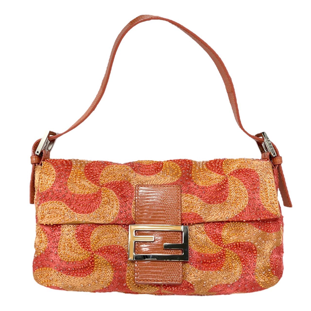 Fendi Orange Swirl Beaded Baguette Bag