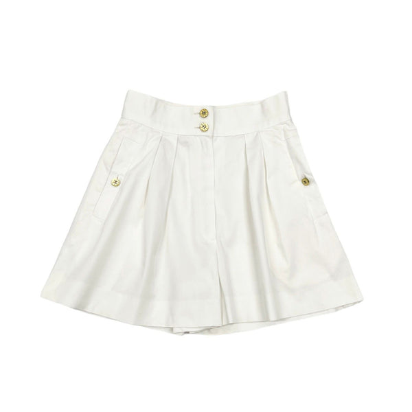 Chanel White Logo Button Pleated Shorts