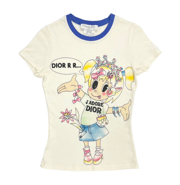 Dior White Cartoon Logo Top