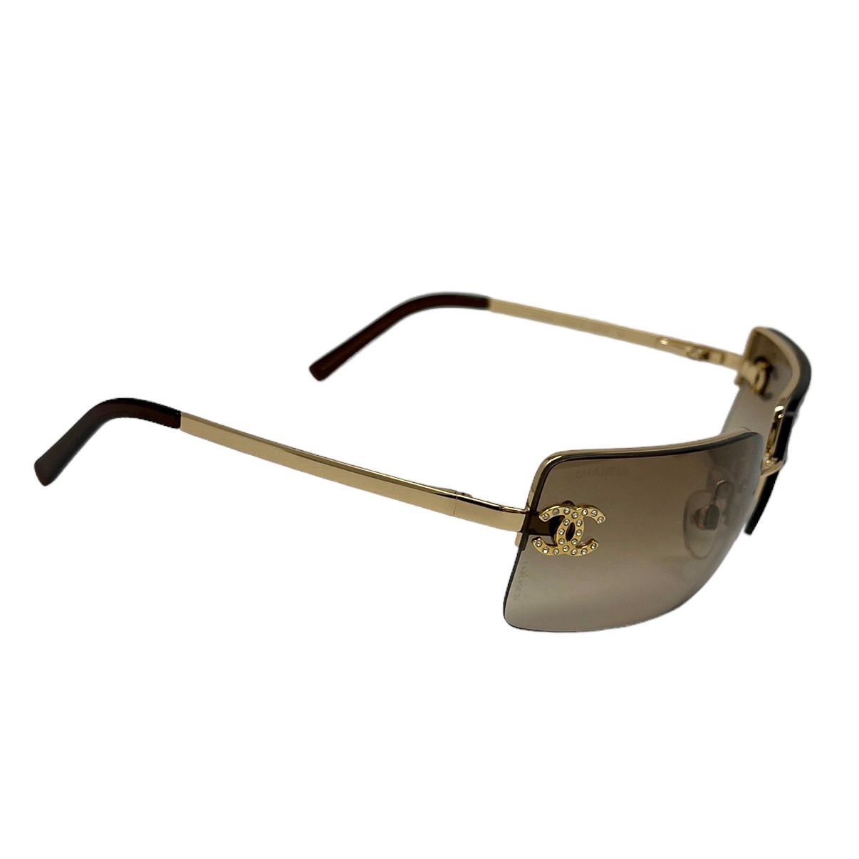 Chanel Gold Rimless Logo Sunglasses