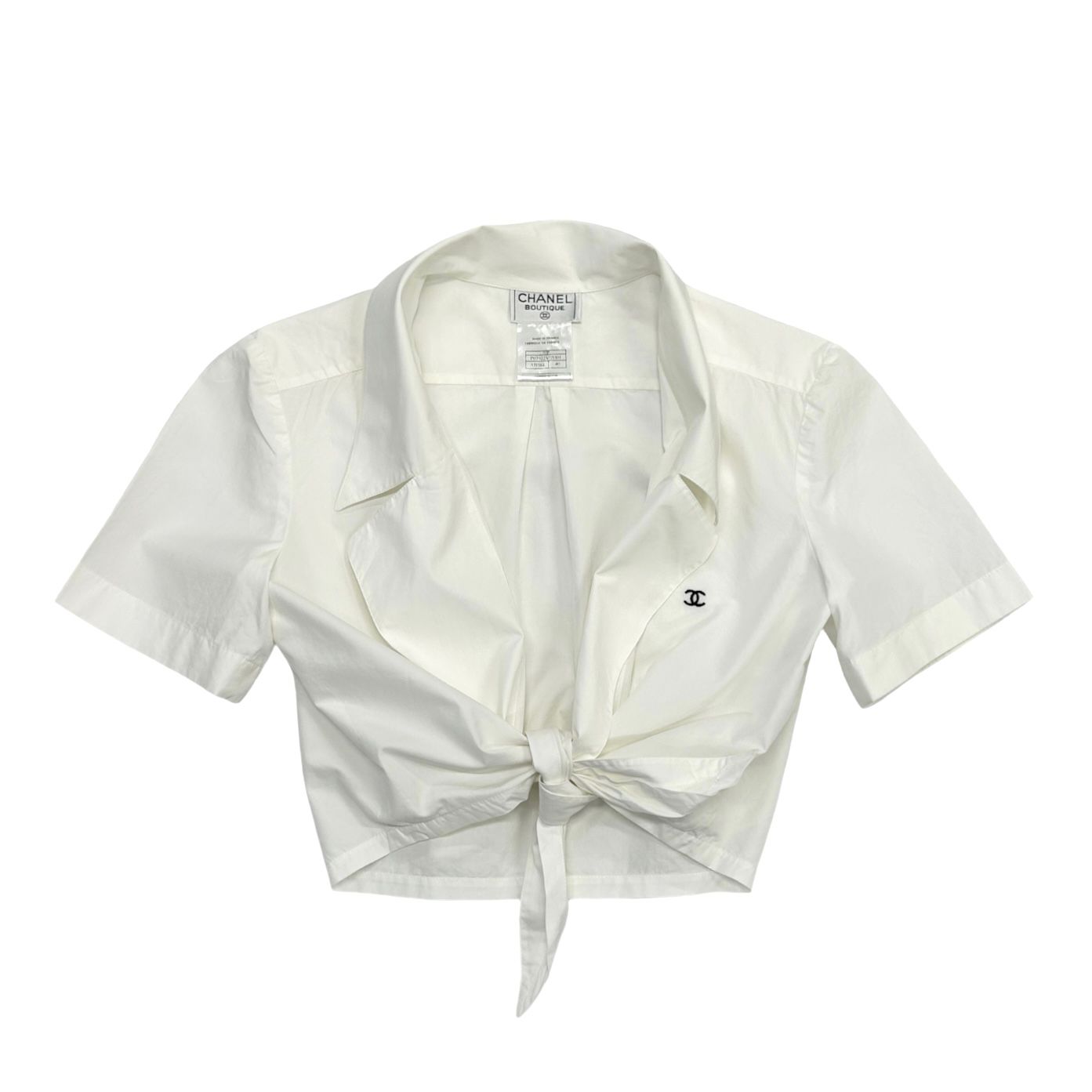 Chanel White Cropped Button Down