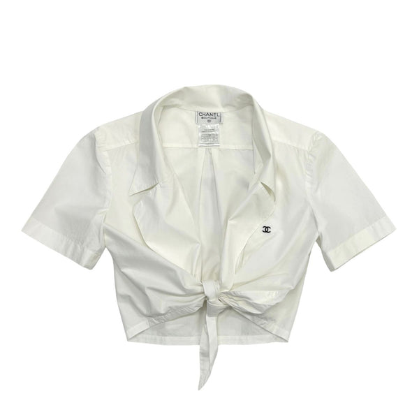 Chanel White Cropped Button Down